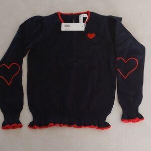 Janie and Jack Navy Sweater with Red Heart Details